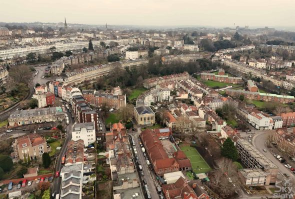 An aerial neighbourhood view in Bristol.