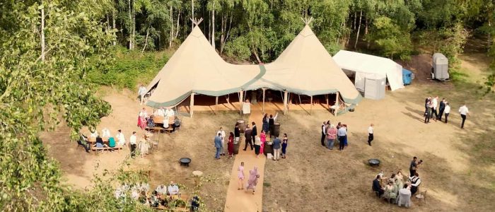 Sherwood Glade hosts a wedding event set in Sherwood Forest with a wide shot