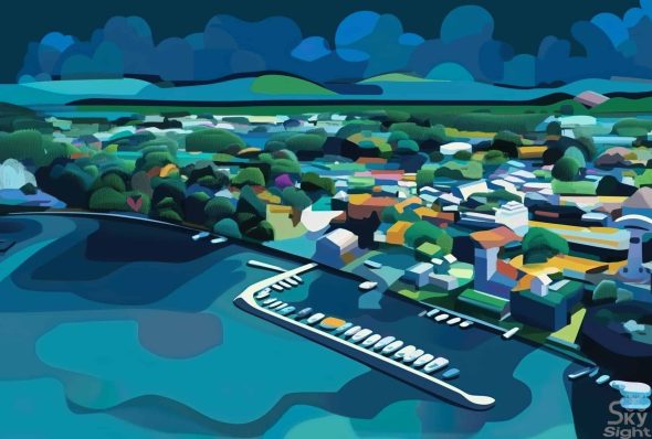 An abstract artistic interpretation of Yvoire in France.
